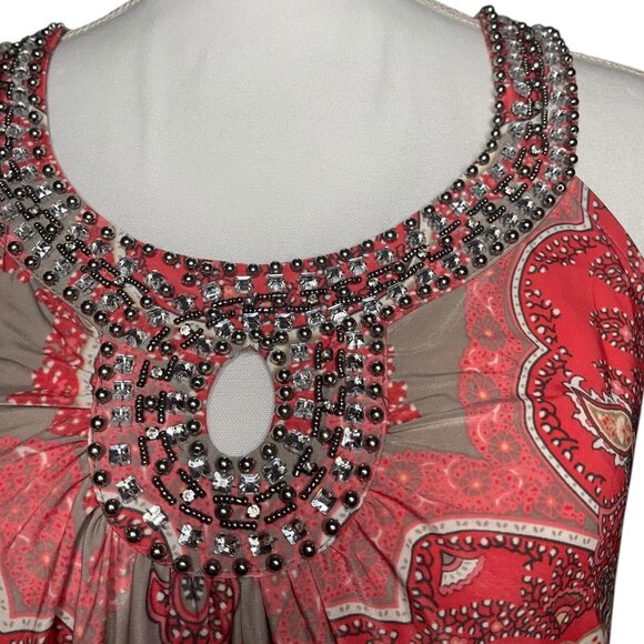 INC International Concepts Medium Embellished Sparkly Beaded Tank Paisley Y2K - Picture 2 of 8